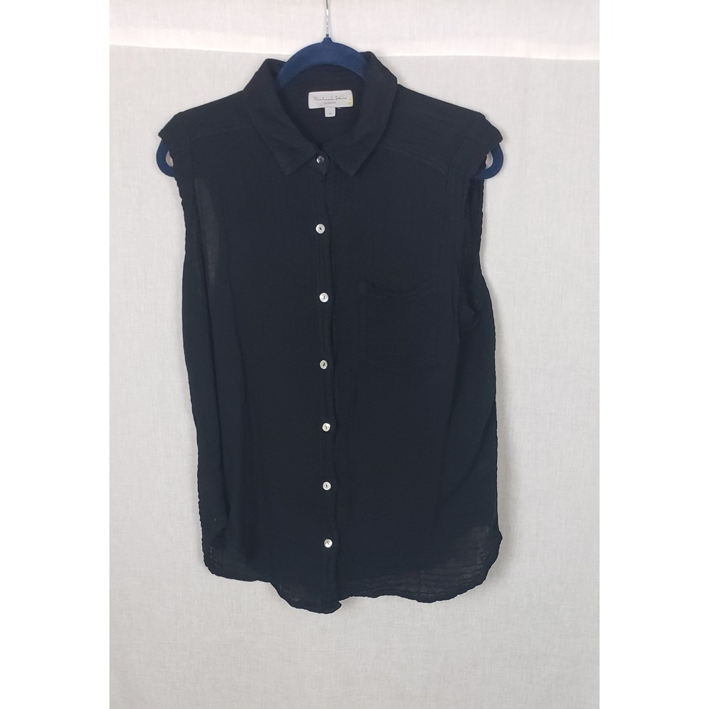 Michael Stars Black Double Gauze 100% Cotton Button Front Shirt Top M Fall